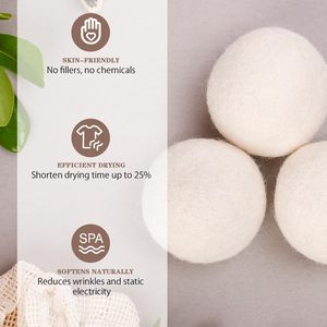 Boules de laine pour le linge, naturelles, biologiques, 100% laine de Nouvelle-Zélande, 7 cm, boules de séchage pour le linge, lot de 6 - Product Image 4