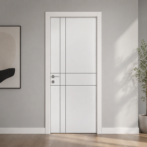Modern White <strong>MDF</strong> Interior Door Minimalist Grooved Panel Design Well Sealed Finish 5 Year Warranty Bedroom Hospital Workshop - Product Image 1