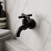 Keran Dinding Modern Berbahan Kuningan dengan Gagang Seng untuk Mesin Cuci dan Wastafel, Finishing Hitam, untuk Penggunaan Air