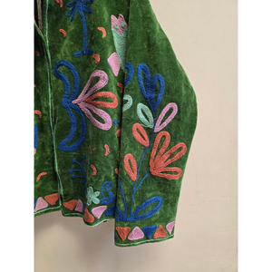 Green Corduroy Y2K <b>Jacket</b> <b>Women</b> Floral <b>Embroidered</b> Zip Up Drop Shoulder Shawl Collar Autumn Coat - Product Image 5