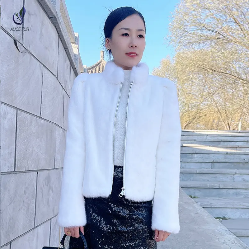 Neue Modedesign Winter warm Mink Pelz Kurzhacke echter natürlicher dicker flauschiger Minkmantel für Damen