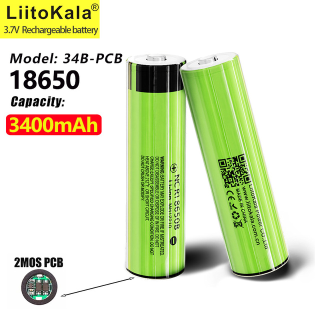 LiitoKala Protected 100% Original NCR18650B 18650 3400mah Rechargeable Battery with 3.7V PCB for Flashlight