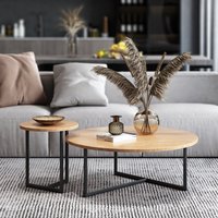 Table basse ronde en bois massif nordique avec structure en fer, design moderne, luxe léger, minimaliste, meubles de salon, petit appartement