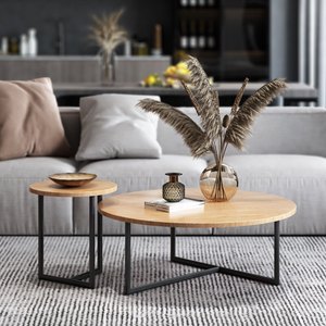Mesa de Centro Redonda de Madera Maciza Nórdica con Estructura de Hierro, Diseño Moderno, Ligero y Minimalista, Muebles para Sala de Estar, Apartamento Pequeño - Product Image 3