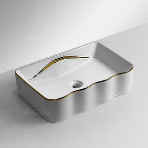 Pia de Banheiro Luxuosa Lavabo Sanitário Cerâmico Quadrado com Superfície de Cerâmica para Lavagem das Mãos - Product Image 6