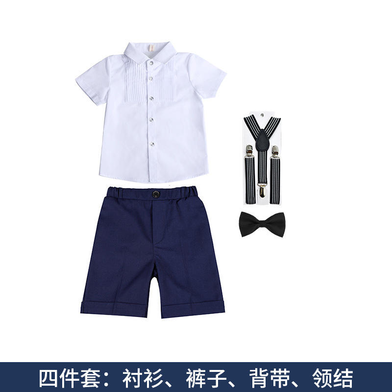 Pleated shirt + blue shorts