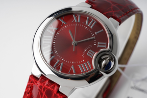 Montre mécanique automatique élégante et tendance avec un bracelet en cuir rouge à motif crocodile brillant et un cadran rouge brossé - Product Image 3