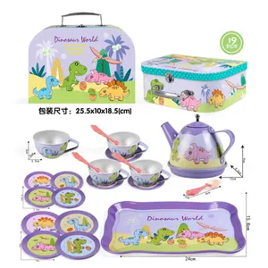 Tin Tea Set cho trẻ em thời gian trà bao gồm ấm trà 4 tách trà và đĩa đặt và 4 Snack tấm trong trường hợp thực hiện