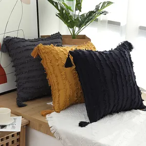 18x18 Inch Home Decor Cutting Fringe Cotton Linen Throw Cushion Cover With Tassels Decorative Pillows For Couch Sofa Bed