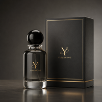 Flacon de parfum de luxe en verre noir avec logo personnalisé, flacon de parfum vide avec bouchon rond, boîte cadeau, emballage en gros