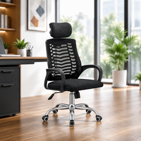 Chaise de bureau ergonomique à dossier haut en maille, avec accoudoirs fixes et roulettes, pour le personnel des bureaux et les zones de travail
