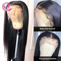 CLJhair Alibaba Perruques de Cheveux Humains Longs Vierges Remy Bruts Indiens à Cuticules Alignées, Entièrement Transparentes pour Dentelle, Ajustables, pour Femmes Noires