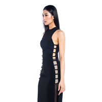 ODM dos gaine élégante robe Sexy thé longueur coton naturel mélangé fendu côté corps Fit robe de soirée vêtements pour femmes