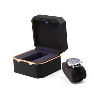 LED Light PU Leather <b>Watch</b> Storage Box Octagonal Gold Rim Big <b>Watch</b> Gift Boxes <b>Cases</b> - Product Image 4