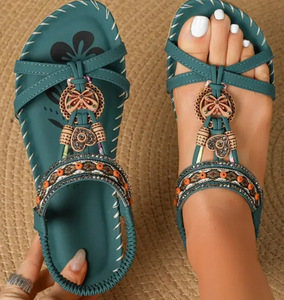 Calzado Casual de Moda para Mujer, Estilo Bohemio, con Cuentas y Lazo Decorativo, Punta Abierta, Correa en el Tobillo, Antideslizante, para Vacaciones - Product Image 3