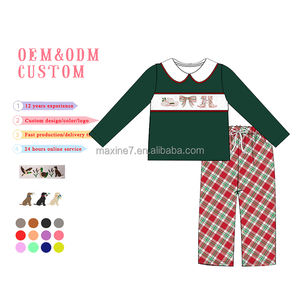 Vente en gros de vêtements pour enfants smockés ensemble au design rétro à manches longues col claudine <span class=keywords><strong>tenue</strong></span> de Noël pour enfants à carreaux pour filles - Product Image 4