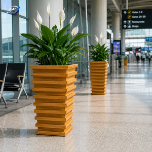 Jardinière carrée conique en fibre de verre, pot de fleurs d'extérieur, vase sculpté, conteneur de plantes paysager personnalisé pour entrée d'hôtel ou de centre commercial - Product Image 4