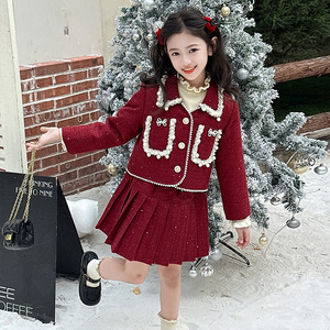 Set in Stile Chanel per Bambine Linda, <span class=keywords><strong>Abbigliamento</strong></span> Invernale per <span class=keywords><strong>Capodanno</strong></span>, Completo Due Pezzi con Gonna - Product Image 4
