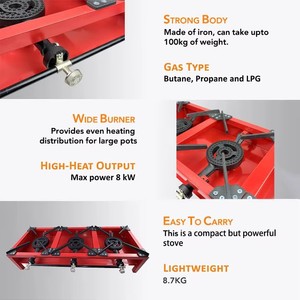Réchaud à gaz GPL triple brûleur robuste en fonte, cuisinière à gaz portable autonome à chauffage rapide et économe en énergie pour l'extérieur - Product Image 2