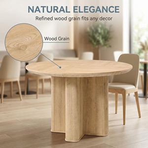 Table à manger moderne du milieu du siècle, 6 places, table ronde cannelée de 47 pouces avec bord épaissi et base sur pied robuste pour la cuisine - Product Image 5