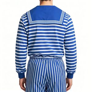 Costume de <span class=keywords><strong>marin</strong></span> pour <span class=keywords><strong>homme</strong></span>, tenue marine classique à rayures bleues et blanches avec chapeau pour Halloween, cosplay et soirées à thème - Product Image 4