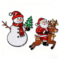 Badge brodé 3D personnalisé en tissu sergé avec broderie dorée, motif de Noël mignon à sequins, thermocollant pour vêtements et chapeaux