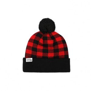 Bonnet tricoté chaud pour l'hiver, 100 % acrylique, avec pompon pour enfants, motif écossais noir et rouge, patch tissé – Vente chaude - Product Image 3
