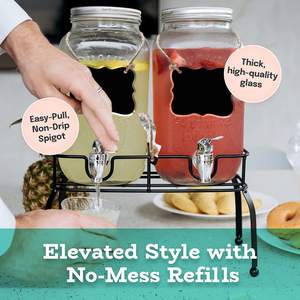 Estilo EST4358 Verre 2-pièce Ensemble Mason Jar Boire Distributeur se trouve sur support en métal avec tableau étiquette et craie avec couvercle et <span class=keywords><strong>spig</strong></span> - Product Image 4