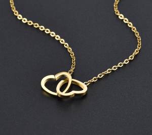 <span class=keywords><strong>Collier</strong></span> en acier inoxydable en gros, pendentif en forme de deux cœurs entrelacés, bijoux, colliers - Product Image 5