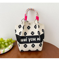 Tas Tote Rajut Desain Khusus Motif Kartun Bahan Poliester, Tas Selempang Kasual Terlaris, Serbaguna, Kapasitas Besar