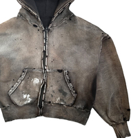 Sudaderas con capucha y cremallera para hombre, estilo lavado y desgastado, con salpicaduras de pintura, estilo urbano, con logotipo personalizado, fabricante OEM ODM de marca privada