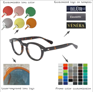 Gafas Estilo <span class=keywords><strong>Johnny</strong></span> <span class=keywords><strong>Depp</strong></span> para Hombre con Filtro de Luz Azul Montura de Acetato Lentes Transparentes de Marca de Diseñador para Ordenador Redondas Masculinas - Product Image 3