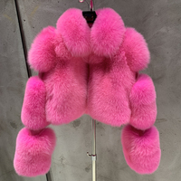 Manteau en fourrure de renard à col montant et manches longues, veste courte en vraie fourrure de renard, manteau en fourrure moelleuse pour femme