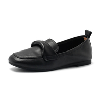 Chaussures plates décontractées confortables pour femmes en cuir véritable noir à bout pointu avec semelle en caoutchouc