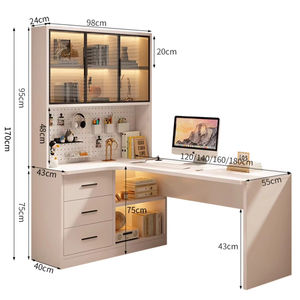Bibliothèque de <span class=keywords><strong>bureau</strong></span> intégrée en bois massif de style moderne pour chambre d'étudiant, <span class=keywords><strong>coin</strong></span> d'étude à domicile, <span class=keywords><strong>chaise</strong></span> d'ordinateur incluse - Product Image 1