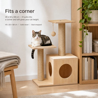 Arbre à chat en bois massif et sisal, 2 niveaux, griffoir, maisonnette pour chat d'intérieur, 68 cm