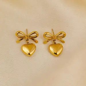 Trend Design 18K oro PVD Acero inoxidable colgante Bow Stud Pendiente para mujer Día de San Valentín y regalos del Día de la madre