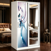 Armoire en acier avec miroir et porte coulissante, démontable, 2 portes, pour chambre à coucher