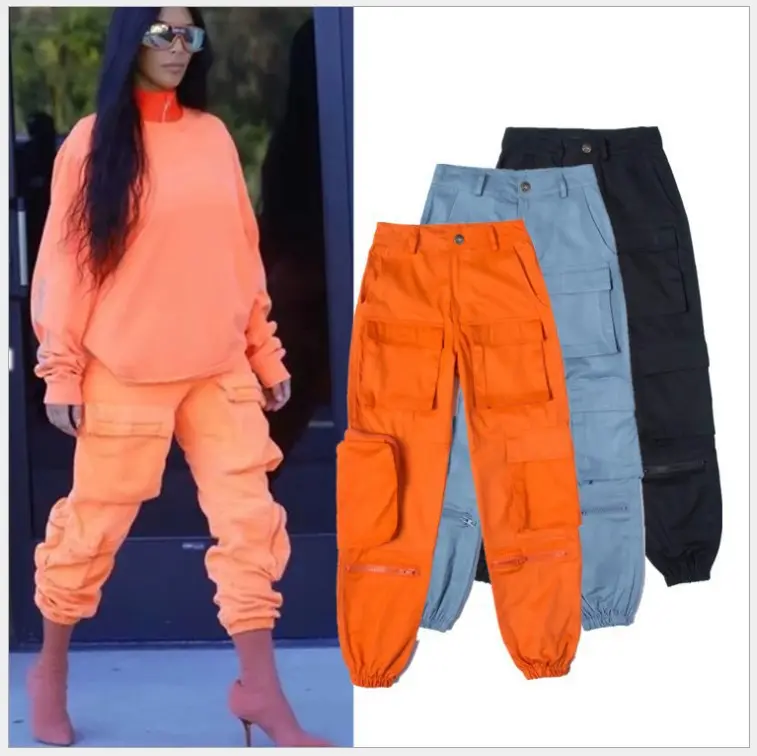 High Waist Cargo Hosen Taschen Street Wear Damen Hip Hop Leggings 2023 Herbst Stil OEM Custom Logo Jogging hose