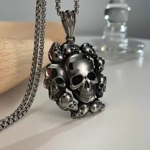 OPK Jewelry Factory Wholesale Design Retro Punk Skull Hip Hop Fashion Pendant Stainless Steel Jewelry Necklace For Men