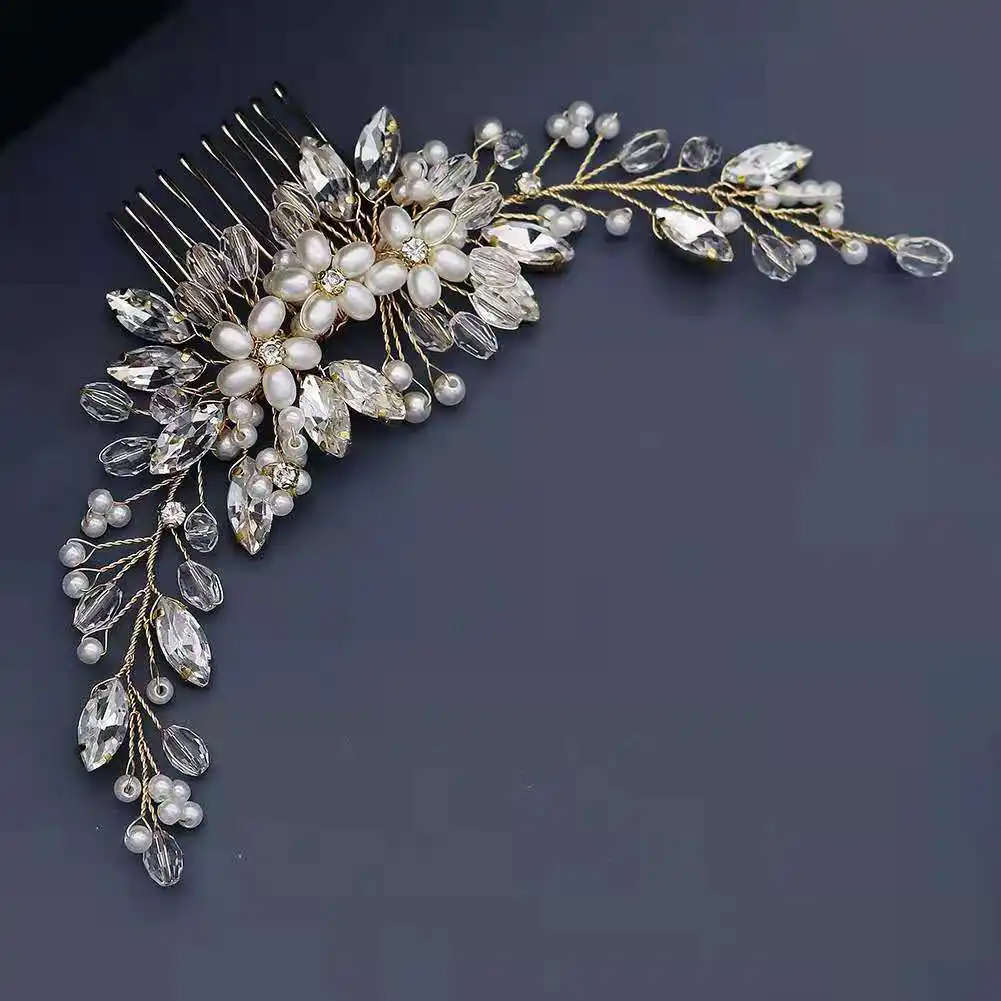 Ebay design Floral handmade high quality pearl crystal fancy wedding bridal hair comb