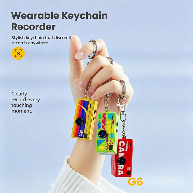 Wearable Keychain Mini Camera  26g Ultra Light 720P HD Video Recorder 130 Wide Angle 8g Memory with LED Light.