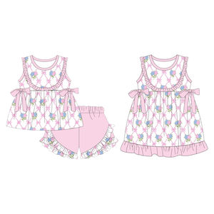Preventa al por mayor: Ropa de verano para niñas con estampado floral y lazos, estilo boutique Trendyism, de spandex suave/algodón orgánico, MOQ 5 - Product Image 1