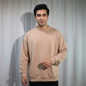 Men's Beige Short Sleeve O-Neck Casual T-<b>Shirt</b> <b>100</b>% <b>Polyester</b> Knitted Solid Color Oversized Plain Design 220 Grams Finer Threads - Product Image 1