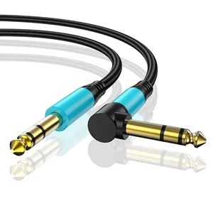 Bue instrumen gitar alumunium, kabel 6.35mm 6.5mm sudut kanan 1/4 inci TS berlapis emas 6.35mm