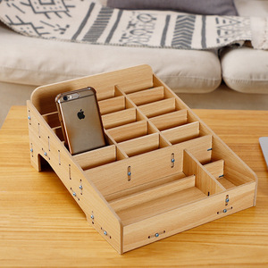 Boîte de rangement pour téléphone portable en bois avec compartiments, organiseur de bureau pour usage professionnel et domestique - Product Image 1