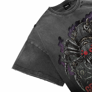 <b>Men's</b> Acid Wash Distress Cotton Breath T-Shirts Custom High Quality Dark Spider DTG Print Short Sleeve O-Neck Casual Tees - Product Image 3