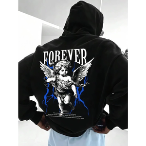 Top Quality 100% Cotton <b>Pullover</b> <b>Men</b> Hoodies Sweatshirts Streetwear Tracksuits Denimes Heavyweight Puff Printing Hoodie Teares - Product Image 2