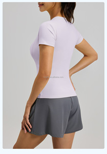 T-shirts de sport personnalisés avec logo, 85% polyester, 15% élasthanne, légers, hauts de yoga pour femmes, vêtements de sport, entraînement, gym - Product Image 4