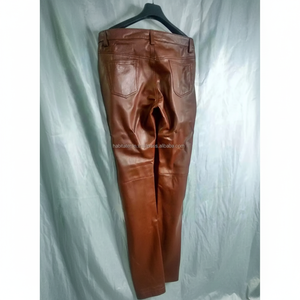 Genuine Leather Brown <b>Trousers</b> <b>Men</b> Sweatpants Lambskins Made Pockets - Product Image 1